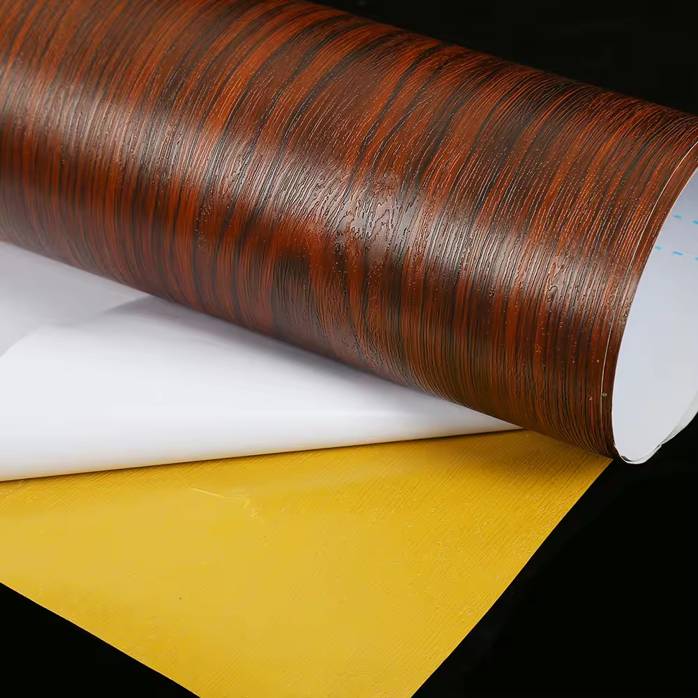 100Micron 140grams Liner Floor Film PVC Rough Textured Wooden Decoration Film Self-Adhesive PVC Vinyl Roll for Floor Decoration 0